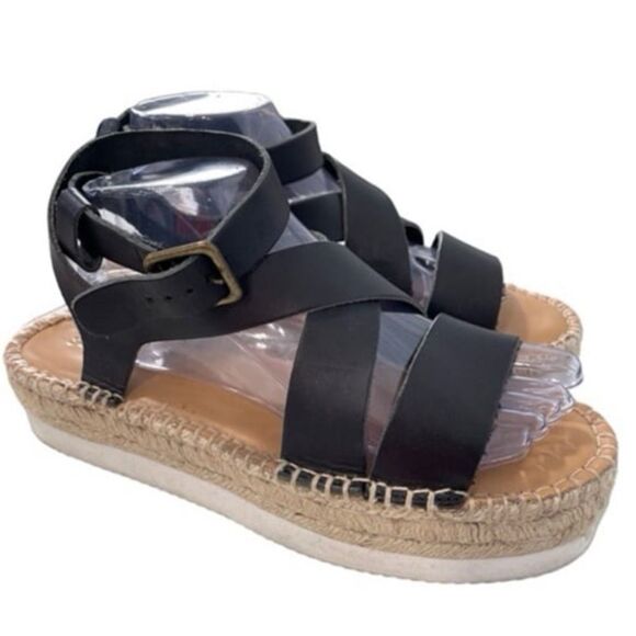 Soludos Olympia Black Leather Espadrille Ankle Strap Sandals - Women’s US 10M - Picture 2 of 6